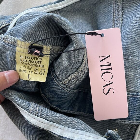 NWT Micas Rust Halter Denim Crop Top‎ Y2K Style Sz L Grunge Western - Picture 5 of 10